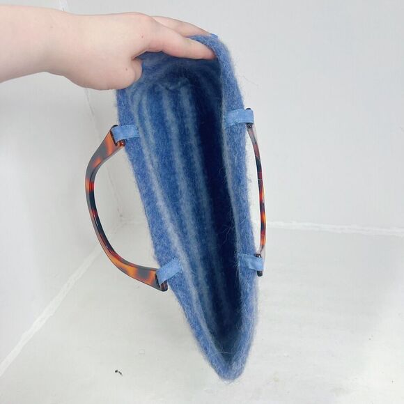 Handmade Lucite Wool Purse Blue Striped Handbag Tortoiseshell Handle y2k Felted - Picture 3 of 6
